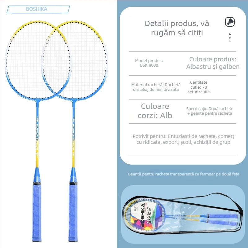Rachetă de badminton Boshika pentru începători - set de două rachete pentru elevi