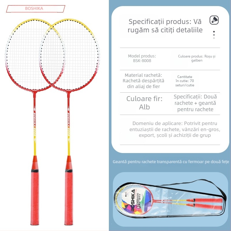 Rachetă de badminton Boshika pentru începători - set de două rachete pentru elevi