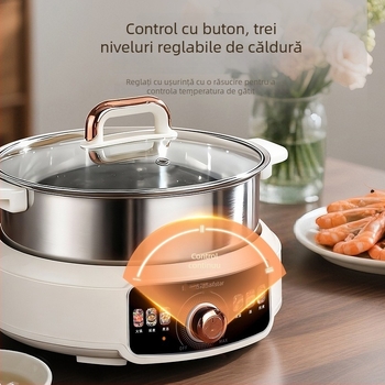 Oală electrică din oțel inoxidabil 304, detașabilă și lavabilă, vas de gătit multifuncțional, capacitate 6 L