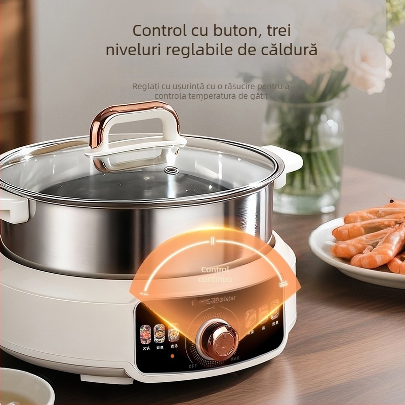 Oală electrică din oțel inoxidabil 304, detașabilă și lavabilă, vas de gătit multifuncțional, capacitate 6 L