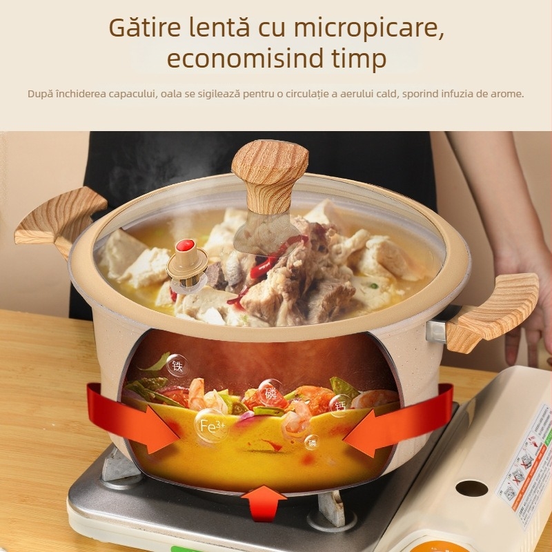 Oală de supă din lut, multifuncțională, cu piatră Maifan, aburitor sub presiune mică, stil japonez, antiaderent, compatibilă cu inducția