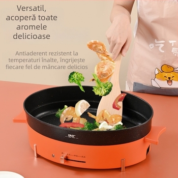 Tigaie electrică multifuncțională cu vas interior antiaderent, 1501W+, pentru 5–6 porții, prăjire, fierbere, gătire la abur și înăbuire, control prin buton, 220V