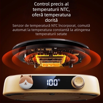 Pocket Bear suport încălzitor pentru pahare, termostatat pentru birou sau casă, menține automat temperatura de 100°C