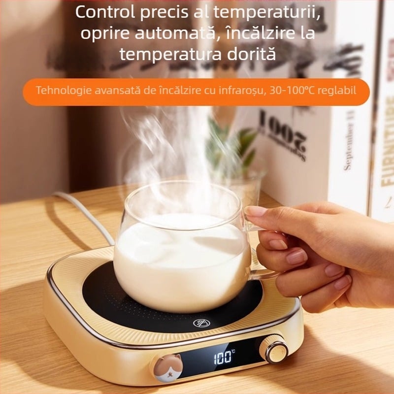 Pocket Bear suport încălzitor pentru pahare, termostatat pentru birou sau casă, menține automat temperatura de 100°C