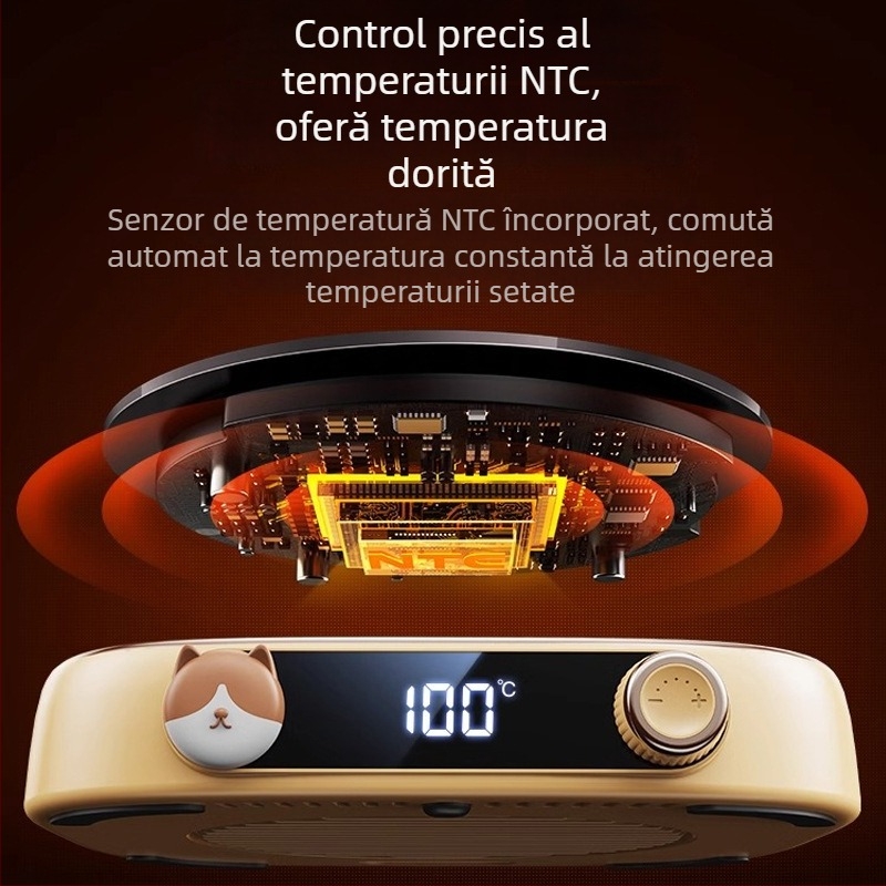 Pocket Bear suport încălzitor pentru pahare, termostatat pentru birou sau casă, menține automat temperatura de 100°C