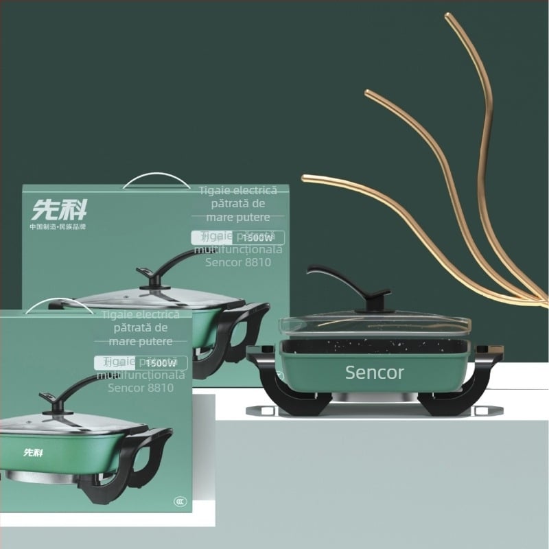 Xianke oală electrică de gătit cu două conducte, design pătrat, 5-6 L, 1200-1500 W, corp din fontă, vas interior antiaderent, pentru gătit la abur, prăjit, fierbere și fiert la foc mic