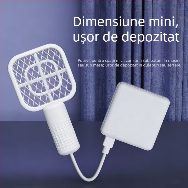 Rachetă electrică pentru țânțari și lampă capcană cu port USB, compactă, multifuncțională pentru exterior, mașină și camping