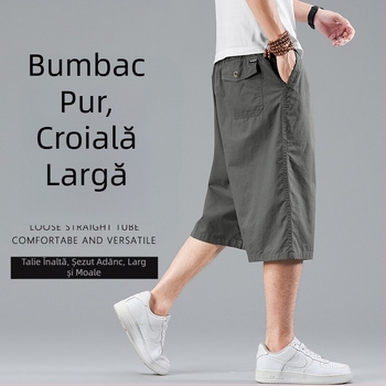 Shorts de vară din bumbac, croială lejeră, mărime plus, stil cargo