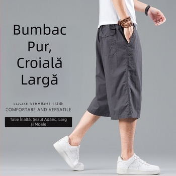 Shorts de vară din bumbac, croială lejeră, mărime plus, stil cargo