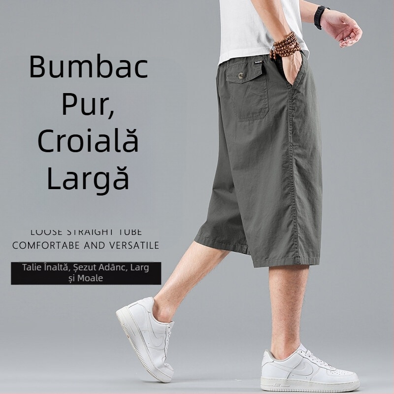 Shorts de vară din bumbac, croială lejeră, mărime plus, stil cargo