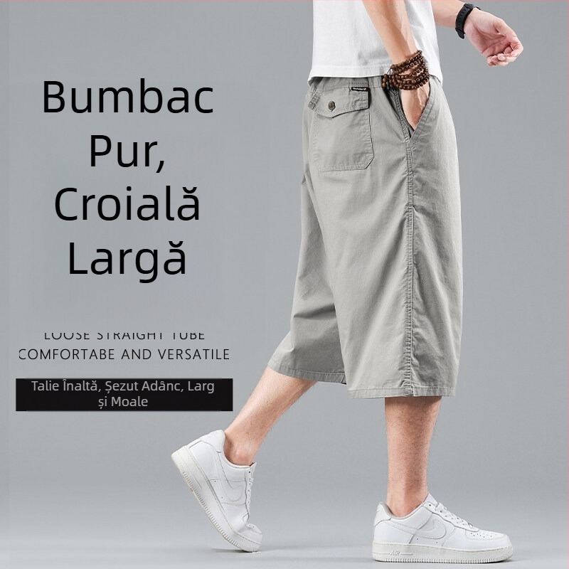 Shorts de vară din bumbac, croială lejeră, mărime plus, stil cargo