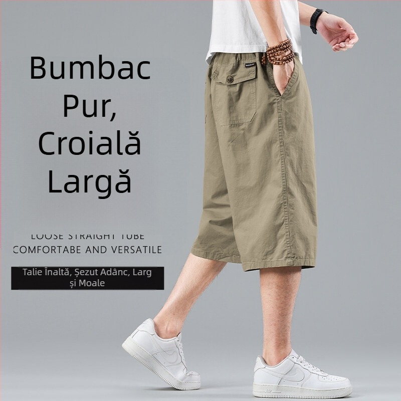 Shorts de vară din bumbac, croială lejeră, mărime plus, stil cargo