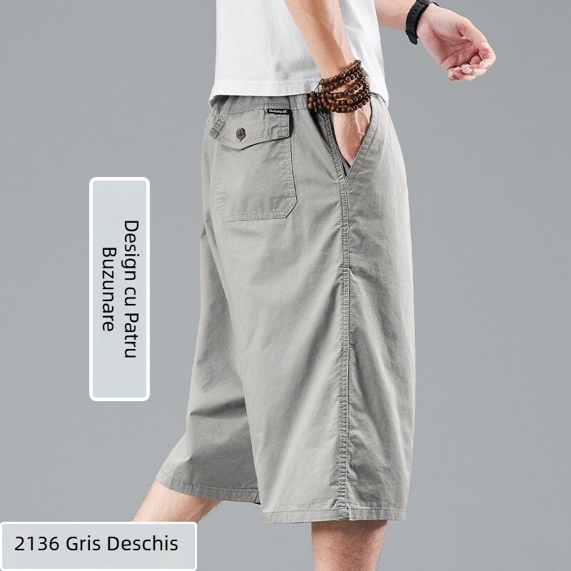 Shorts de vară din bumbac, croială lejeră, mărime plus, stil cargo