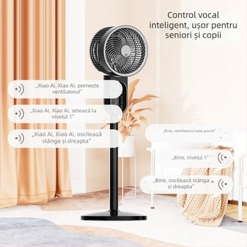 Ventilator de circulație cu control vocal, dispozitiv de aromaterapie, 8 direcții ale mișcării capului, pentru masă și podea, silențios, Pearl White