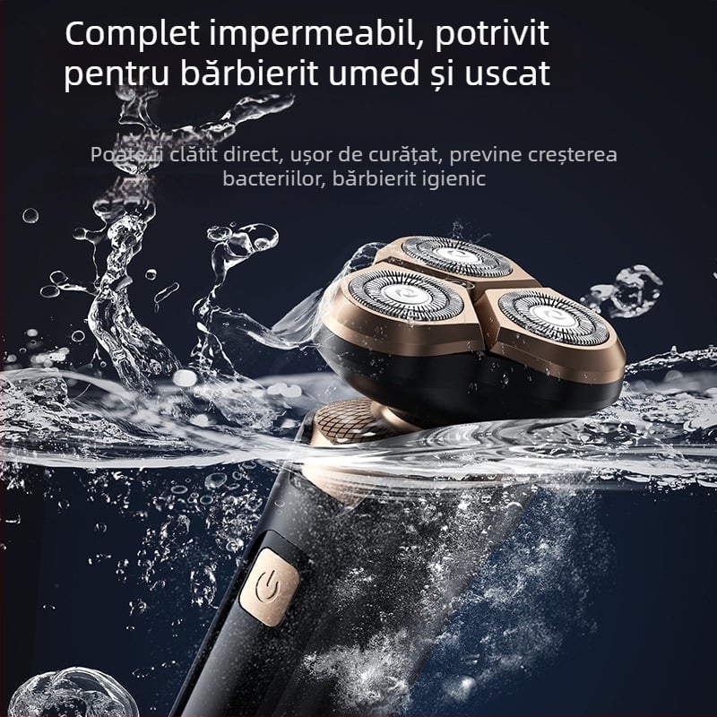Aparat de ras electric nou, cu cap rotativ 3D cu trei lame, complet lavabil, încărcare USB și afișaj digital