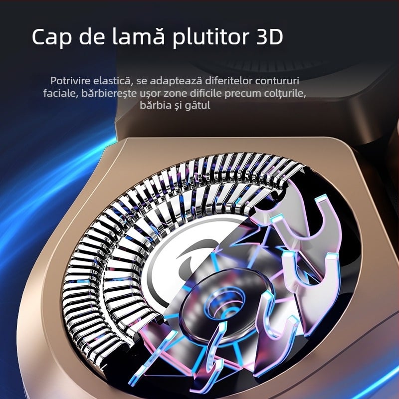 Aparat de ras electric nou, cu cap rotativ 3D cu trei lame, complet lavabil, încărcare USB și afișaj digital