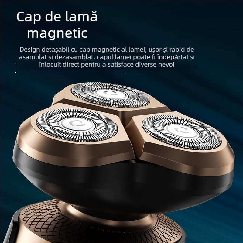Aparat de ras electric nou, cu cap rotativ 3D cu trei lame, complet lavabil, încărcare USB și afișaj digital