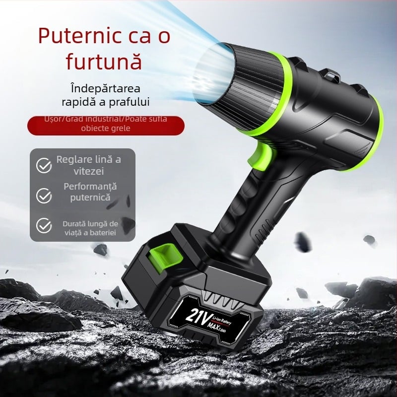 Ventilator de masă cu baterie Li‑ion, ventilator turbina de înaltă putere, fără fir, 3 trepte de viteză