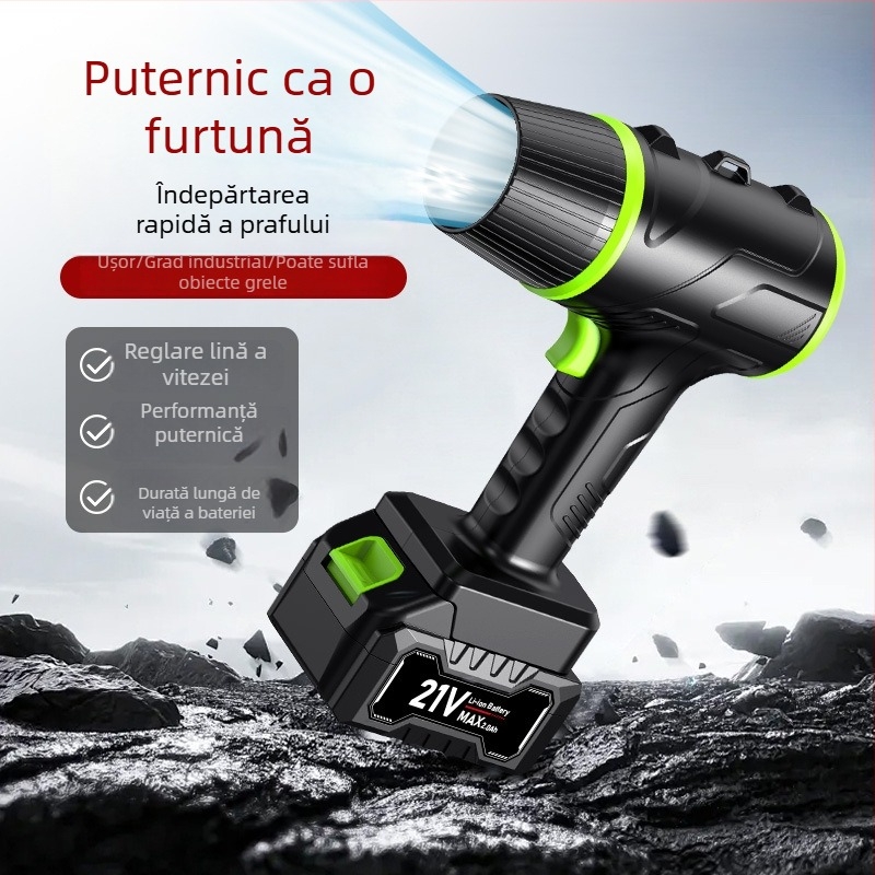 Ventilator de masă cu baterie Li‑ion, ventilator turbina de înaltă putere, fără fir, 3 trepte de viteză