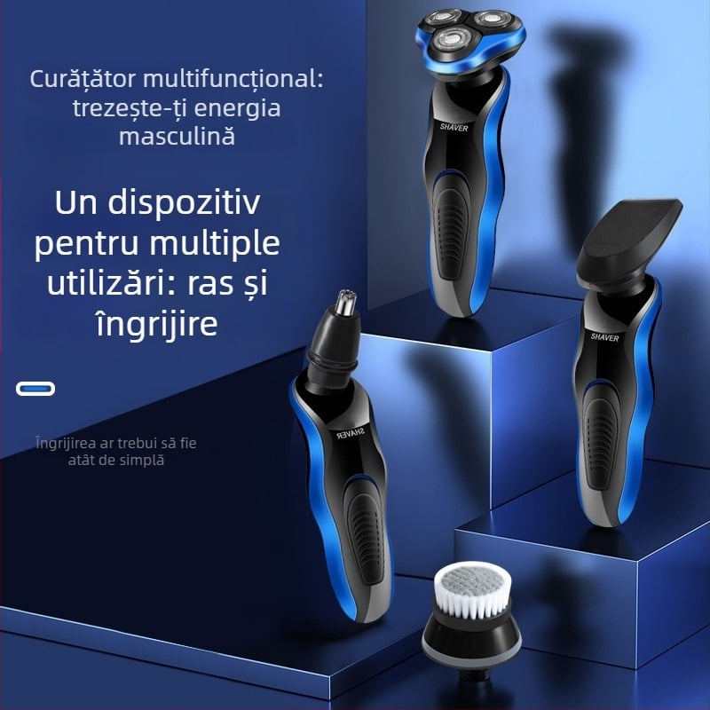 Qing Ting aparat de ras electric USB, montat în mașină, cu trei capete plutitoare, lavabil, autonomie a bateriei îndelungată