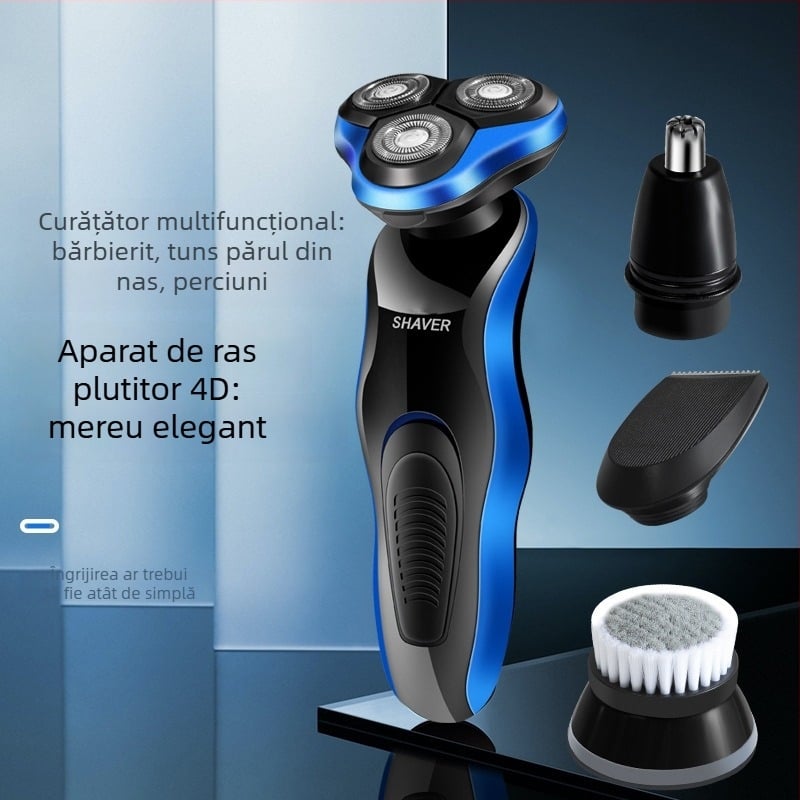 Qing Ting aparat de ras electric USB, montat în mașină, cu trei capete plutitoare, lavabil, autonomie a bateriei îndelungată