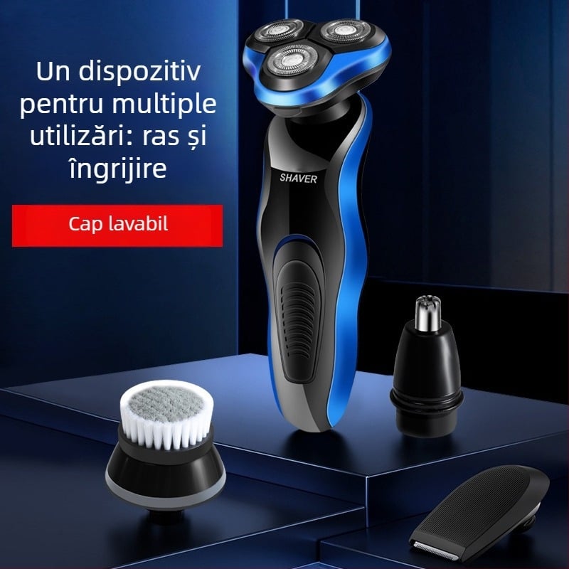 Qing Ting aparat de ras electric USB, montat în mașină, cu trei capete plutitoare, lavabil, autonomie a bateriei îndelungată