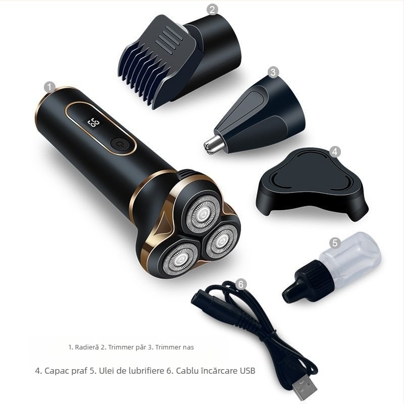 Aparat de ras electric 3 în 1 pentru bărbați, reîncărcabil, cu cap rotativ de 3 lame, umed/uscat, baterie încorporată
