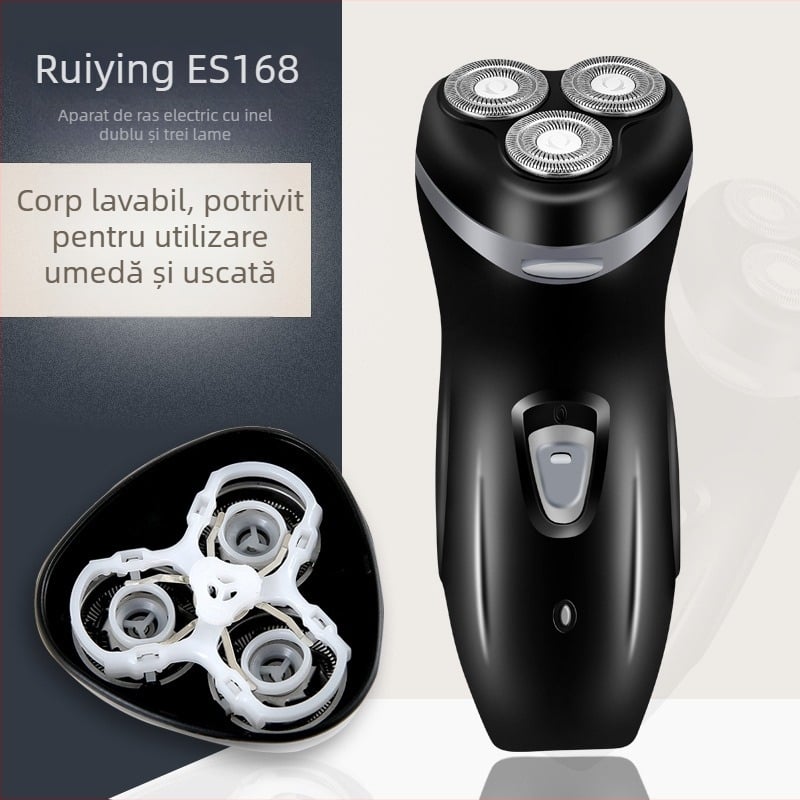 Aparat de ras electric Ruiying ES168 cu trei capete rotative, lavabil, reîncărcabil
