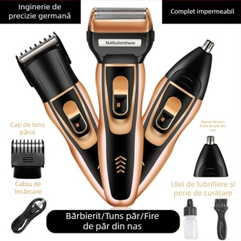 Daling aparat de ras electric trei în unu, mișcare reciprocă, lavabil pentru întreg corpul, rasor pentru bărbați și trimmer pentru barbă, baterie cu durată lungă