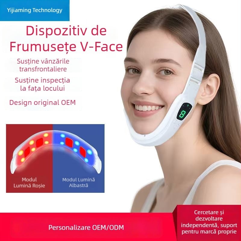 Dispozitiv facial cu vibrații pentru conturul în formă de V, electroterapie cu lumină roșie și albastră