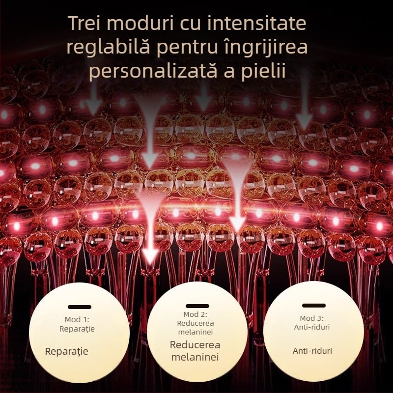 Mască facială cu foton pentru uz casnic, dispozitiv de tratament cu lumină roșie și albastră, rejuvenare a pielii, compatibil cu aplicația
