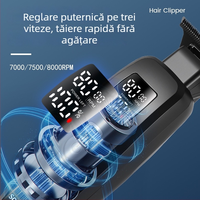 Solimpia Aparat de tuns păr electric, 3 trepte de viteză, afișaj LCD, baterie încorporată, lame din oțel inoxidabil