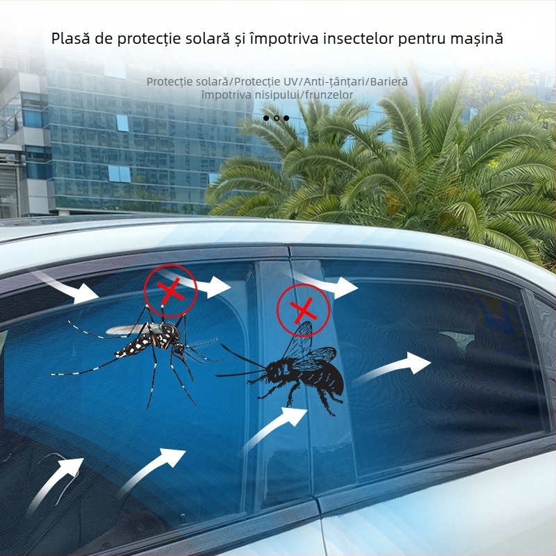 Plasă anti-țânțari pentru geamul mașinii, cu protecție solară și ventilație
