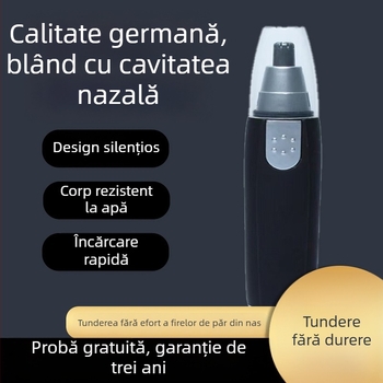 Trimer pentru nas alimentat cu baterie, cap de tăiere detașabil și lavabil