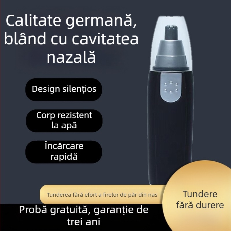 Trimer pentru nas alimentat cu baterie, cap de tăiere detașabil și lavabil