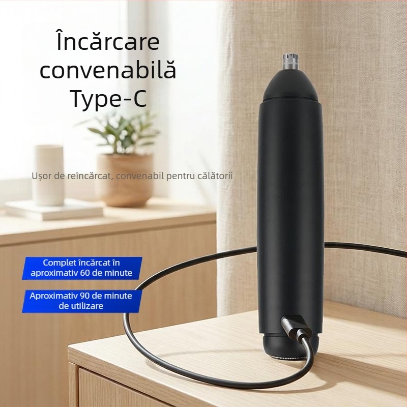Trimmer pentru nas și ras, uz casnic, reîncărcabil, lamă detașabilă lavabilă, încărcare rapidă, două funcții într-unul