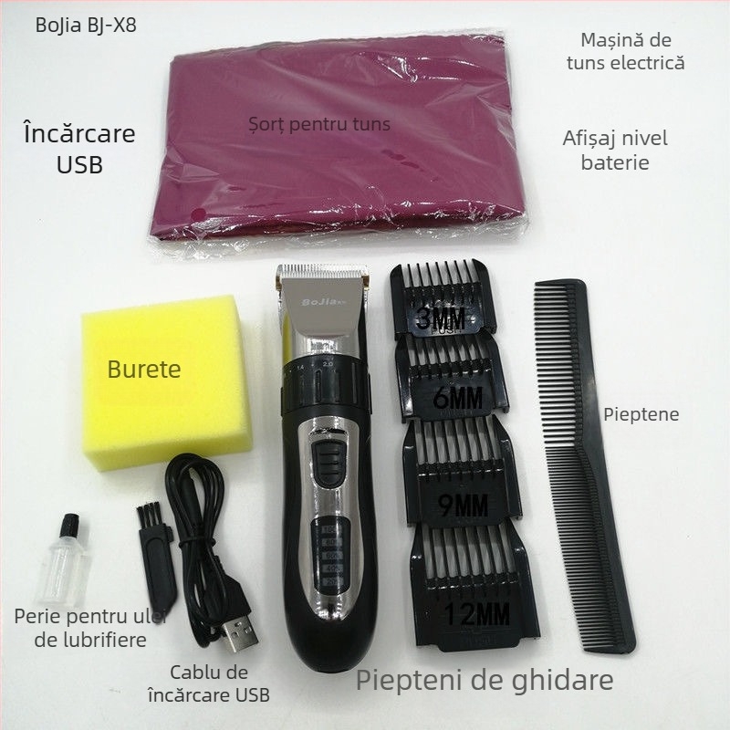 Bojia Boga X8 Mașină de tuns cu acumulator, lamă ceramică, pentru adulți și bebeluși