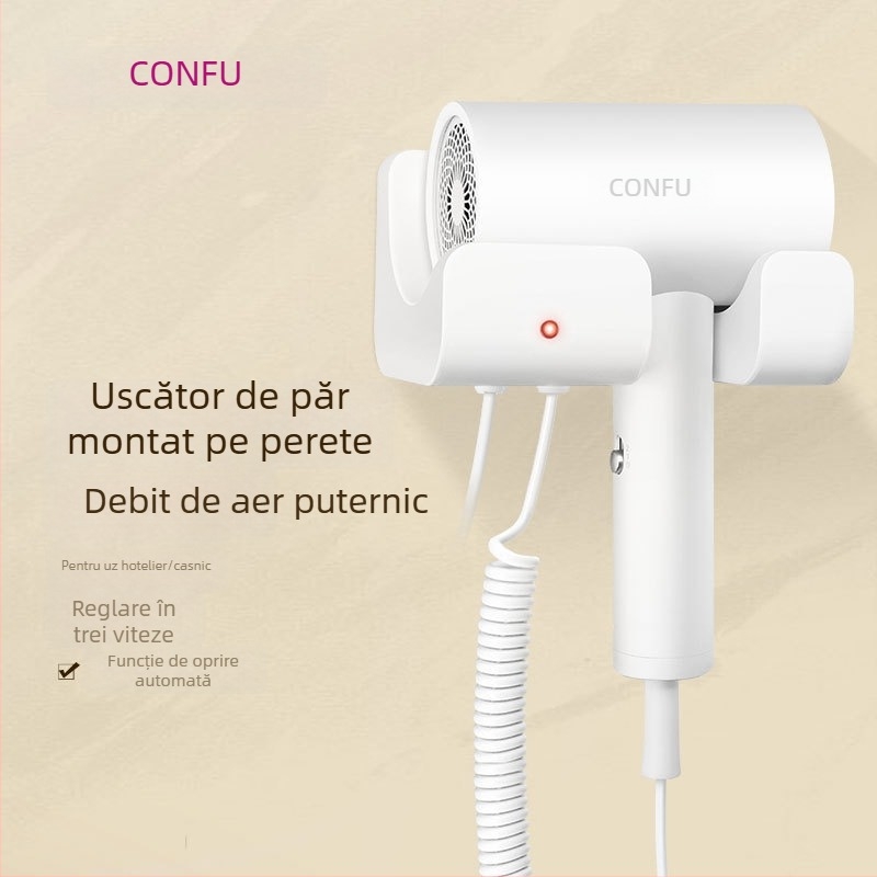 Koji KF-3154A uscător de păr montat pe perete, 1600W, pentru baie, controlul temperaturii și protecția la supraîncălzire