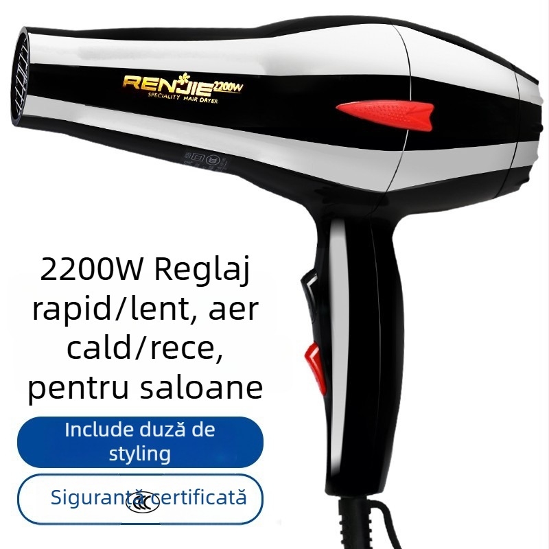 Uscător de păr Renjie pentru frizerie, 2200W, aer cald și rece, model RCE826