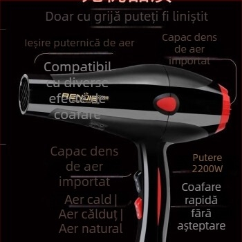 Renjie 835 Uscător de păr profesional pentru salon, 2200W, aer cald și rece, uscare rapidă, 3 trepte de viteză, protecție la supraîncălzire