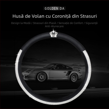 Husă pentru volan auto, în stil coroană, cu cristale, cusături decorative, universal pentru toate sezoanele, pentru femei