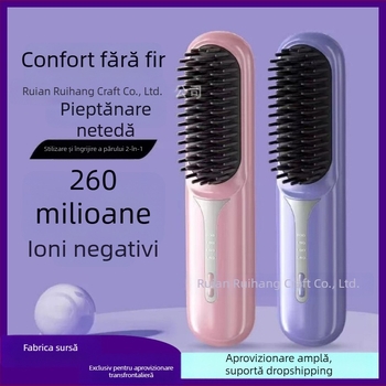 Pieptene ionic fără fir pentru netezire și ondulare, portabil, dual pentru îndreptare și ondolare, reîncărcabil