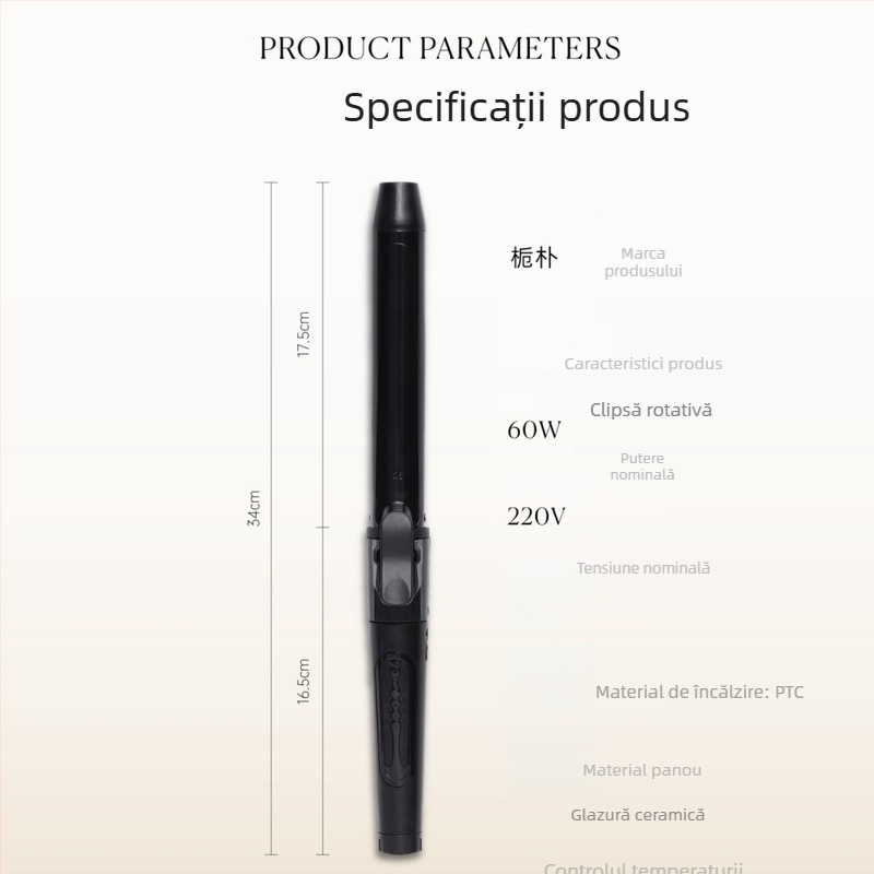 Ondulator rotativ pentru salon profesional, bucle mari, tambur ceramic de turmalină, 110–240V, 60W, control de temperatură multiplu