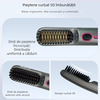 Pieptene fără fir pentru netezirea părului, portabil, cu ioni negativi pentru îngrijirea părului, nu deteriorează părul, infraroșu pentru bucle și netezire