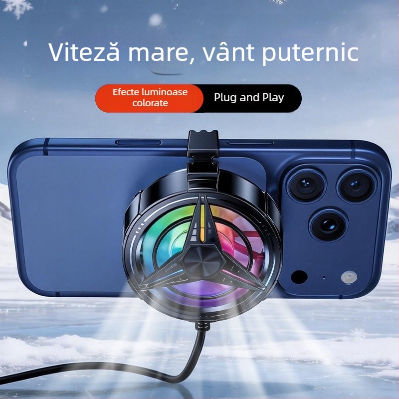 TL11 cooler pentru telefon cu ventilator, răcire cu aer, prindere tip clip, lumini colorate, funcționare silențioasă, flux de aer puternic
