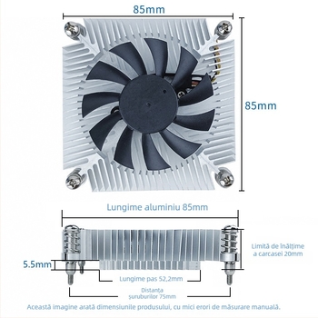 Radiator CPU ultra-subțire all-in-one pentru carcasa mică, disipator cu nucleu din aluminiu, ventilator silențios