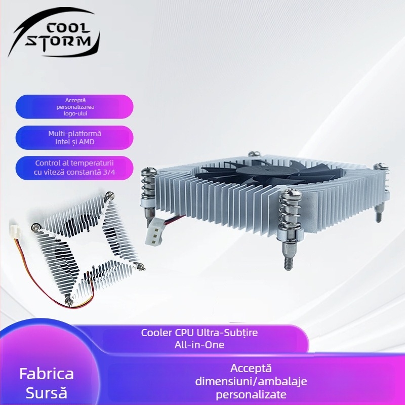 Radiator CPU ultra-subțire all-in-one pentru carcasa mică, disipator cu nucleu din aluminiu, ventilator silențios