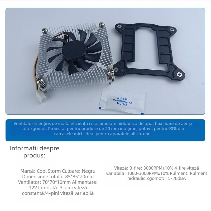 Radiator CPU ultra-subțire all-in-one pentru carcasa mică, disipator cu nucleu din aluminiu, ventilator silențios