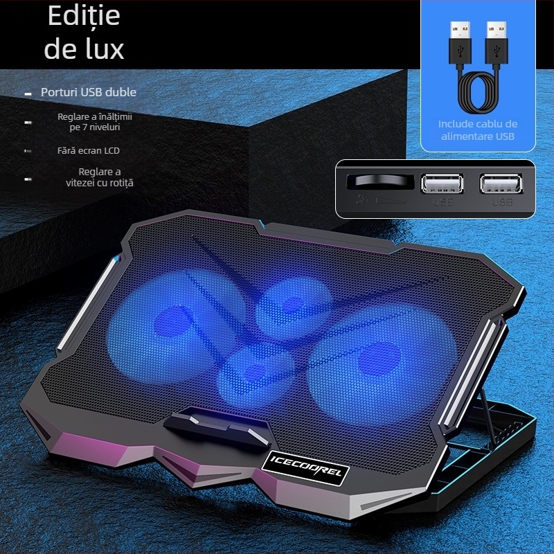 Suport răcire pentru notebook K22 cu 4 ventilatoare, răcire silențioasă pentru gaming, dimensiuni 385×280×28 mm