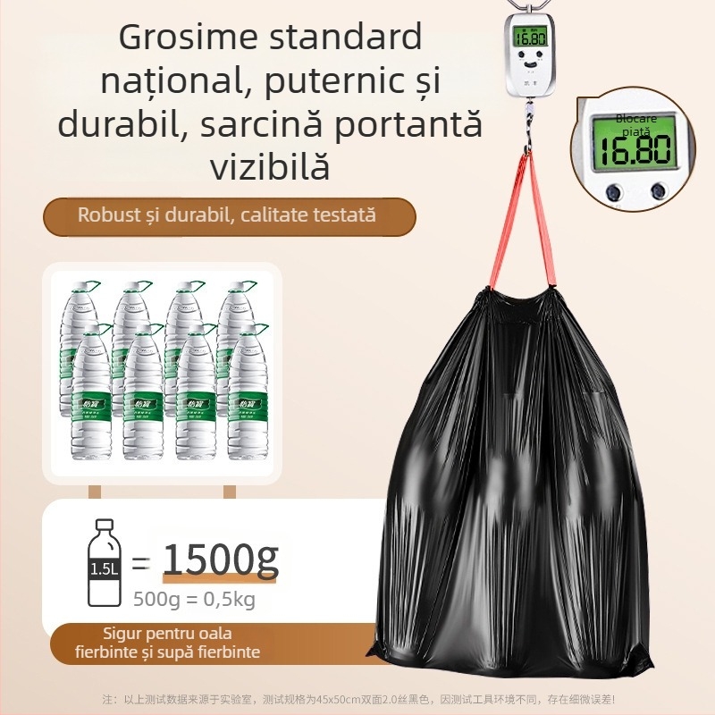 Sac de gunoi negru, pentru uz casnic, întărit, cu mâner, rezistent la rupere, potrivit pentru bucătărie și sufragerie